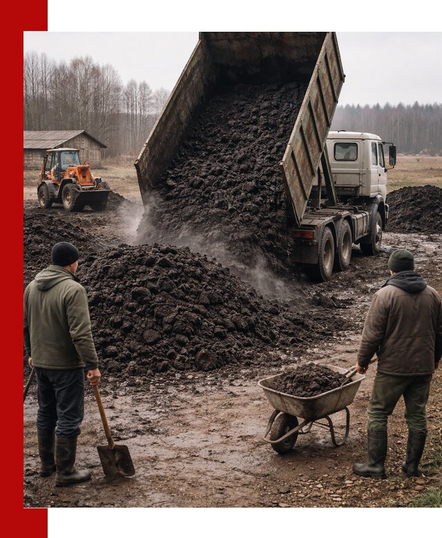 Доставка низинного торфа с разгрузкой и доставкой в Смоленске