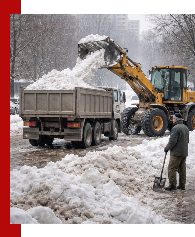 Вывоз снега грузовой техникой в Смоленске оперативно и чисто
