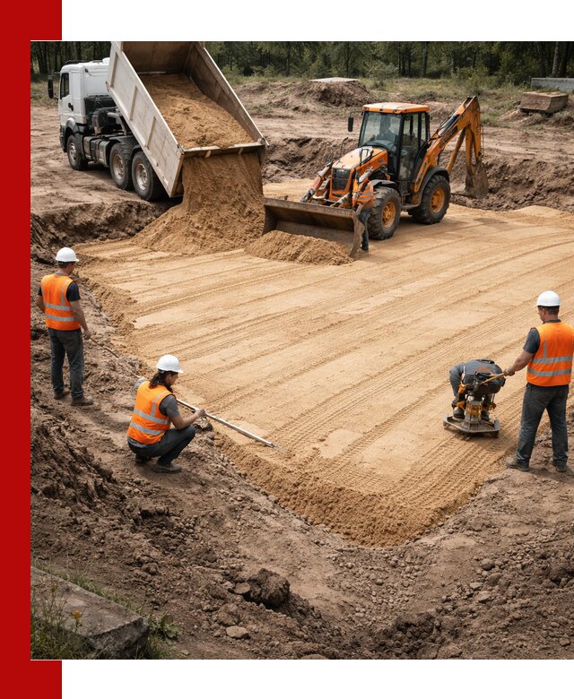 Устройство песчаной подушки для фундаментов и дорог в Смоленске